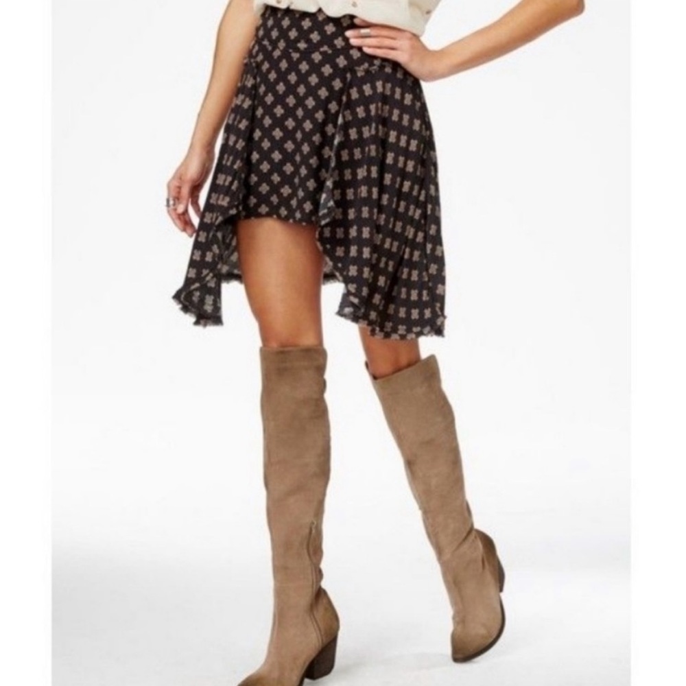 Free People Black and Cream Patterned Mini Skirt